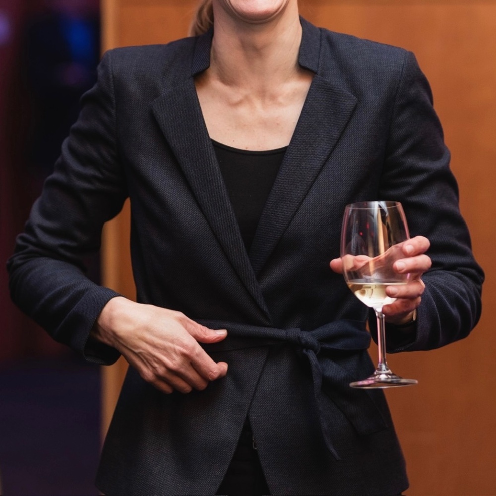 Emerson Rose navy wrap-tie blazer